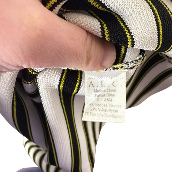 A.L.C. Marilyn Striped Knit Bodycon Knee-Length Skirt in Black/White/Yellow S - Picture 13 of 13